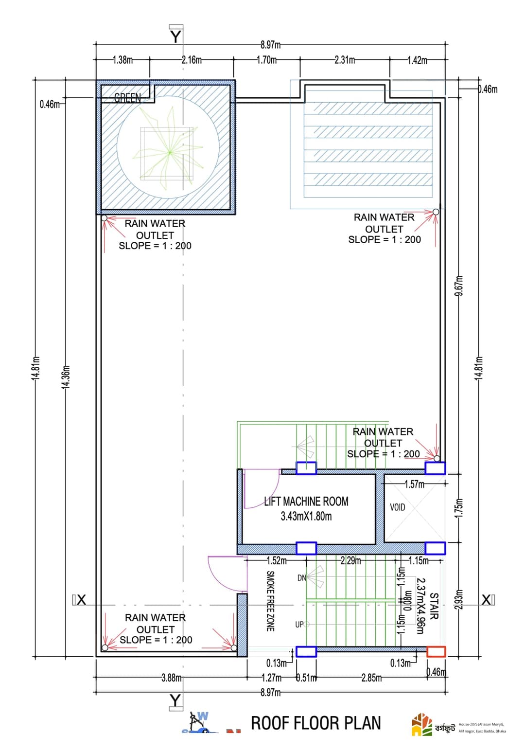 Residential Roof Floor Plan with Lift Machine Room