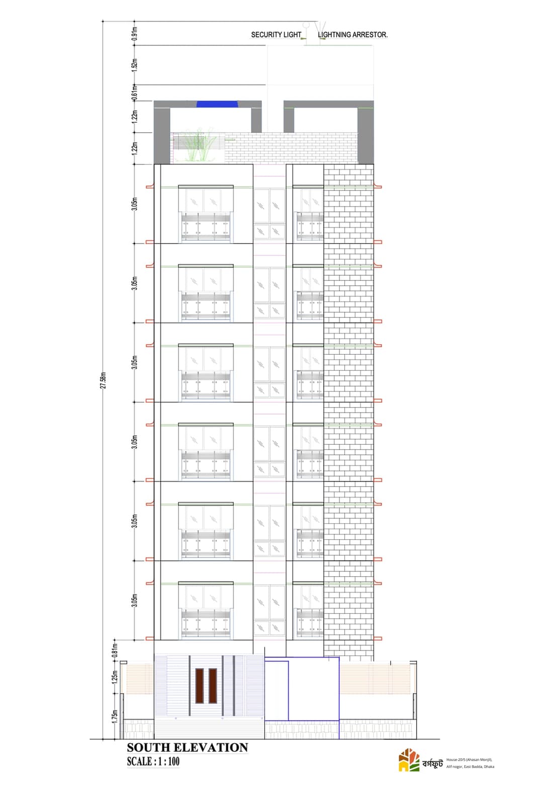 South Elevation of Residential Building with 6 Floors