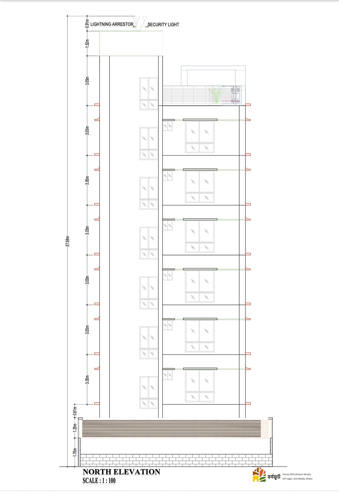 North Elevation of 6-Floor Residential Building