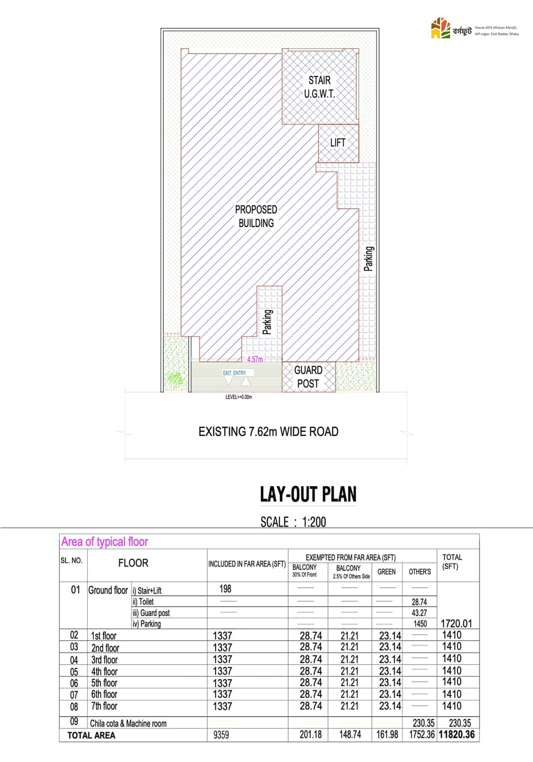 Residential Layout Plan with 7 Floors Area Statement